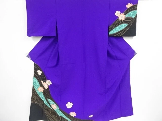 39354# Japanese Kimono / Antique Hitoe Kimono For Dance / Sakura & Stream