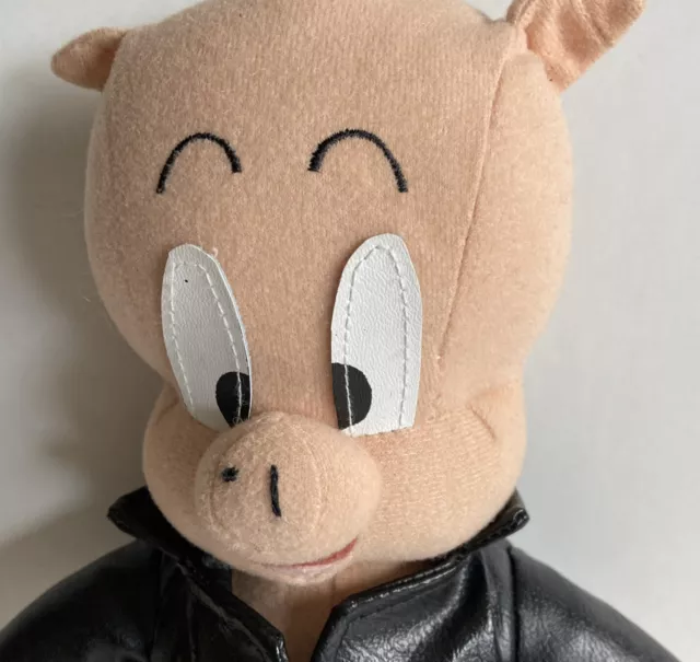 Chaqueta de cuero de felpa Porky Pig Loony Tunes de 12"" en muy buen estado 1997 2