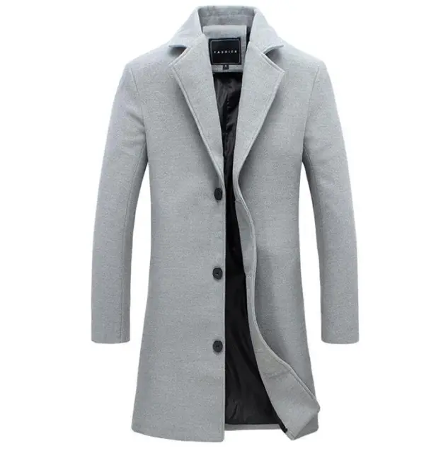 Chic Men's Wool Blend Overcoat Slim Fit Long Trench Coat Business Casual Winter