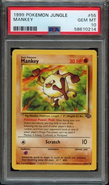 1999 Pokemon Card - Mankey 55/64 - Jungle - PSA 10
