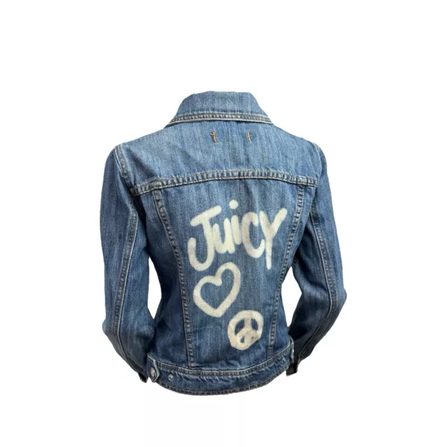 Juicy Couture Denim Jacket Distressed Jean Vintage Y2K USA Made Graffiti Sz M