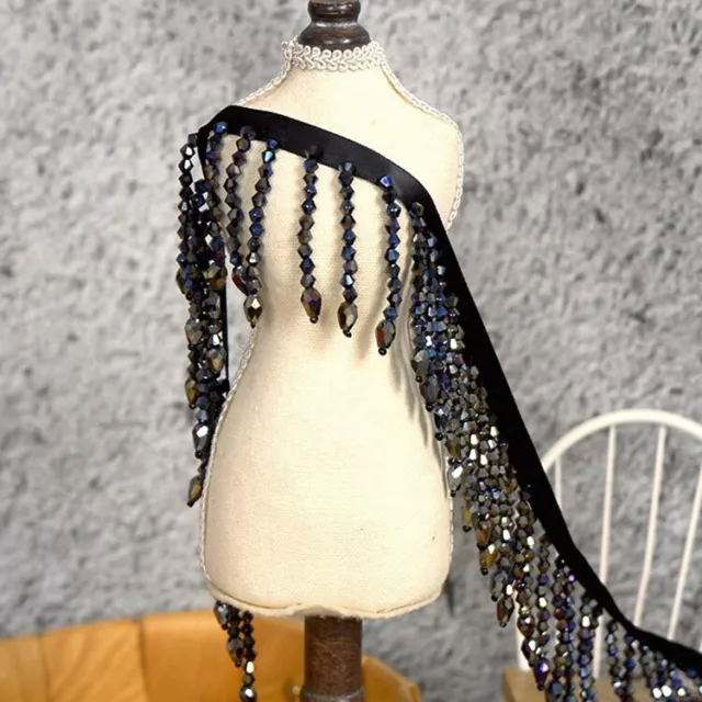 1 Meter Crystal Beaded Fringe Tassels Trim DIY Curtain Costume Edge Decor Ribbon
