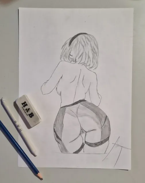 Original Zeichnung Erotik Akt, Weiblicher Akt Bleistift Nude