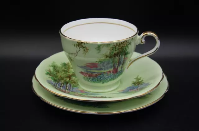 Vintage 1934-39 Aynsley Bone China Green Cup & Saucer Trio C443 Made in England