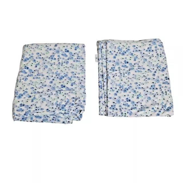 Martha Stewart Essentials Twin  Flat Sheet X 2 Blue Floral Cotton Soft Classic