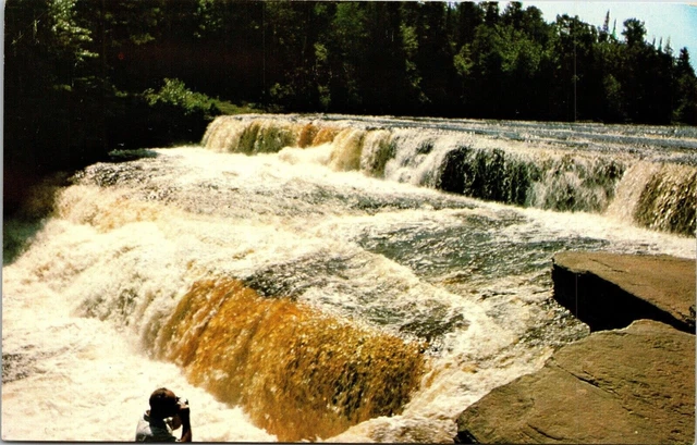 Lower Falls Tahquamenon River Michigan Upper Peninsula Hiawatha Postcard UNP VTG