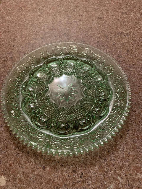 vintage large lime sandwich glass devil egg server by tiara