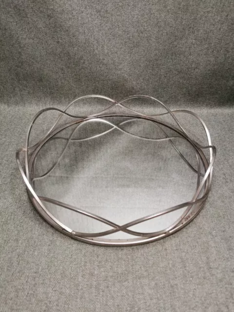 Silver Round Mirror Glass Decorative Vintage Metal Plate Drinks Display Tray