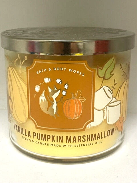 Bath & and Body Works Vanilla Pumpkin Marshmallow 3 Wick Scented Candle 14.5 oz