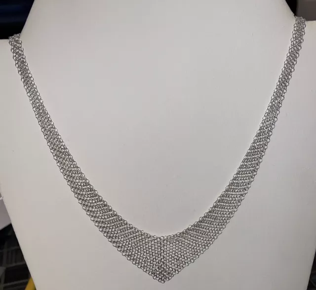 Tiffany & Co. Sterling Silver elsa peretti Mesh V Neck Tie necklace 925, 21.2g