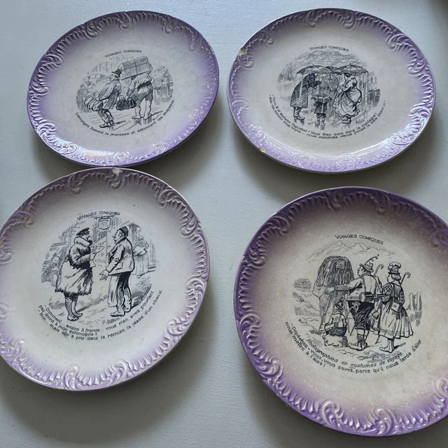 LOT DE 4 Assiettes Voyages Comiques Digoin Sarguemines EUR 15,00