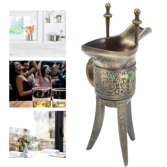 Antique Wine Cup Metal Triple Feet Traditional Drinking Mug For Collection