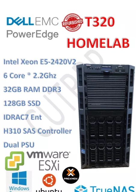 Dell PowerEdge T320, Intel Xeon E5-2420 v2, 32GB Ram, 128G SSD,H310 SAS, HOMELAB