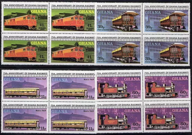 Ghana 1973 Ghana Railways MNH block of 4 =TRAINS, RAILROADS