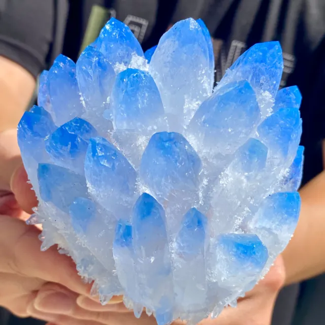 1.66LB  New Find Blue Phantom Quartz Crystal Cluster Mineral Specimen Healing.