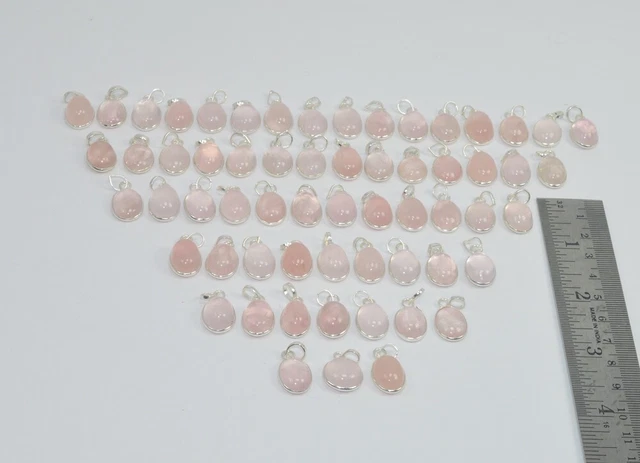 WHOLESALE 61PC 925 SOLID STERLING SILVER PINK ROSE QUARTZ PENDANT LOT O s360