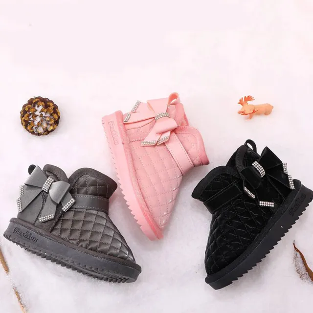 Baby Girls Kids Toddler Warm Ankle Comfy Boots Winter Waterproof Fur Lined Shoes