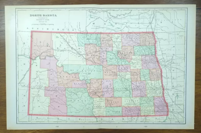 Vintage 1901 NORTH DAKOTA Map 22"x14" ~ Old Antique Original DICKINSON MANDAN ND