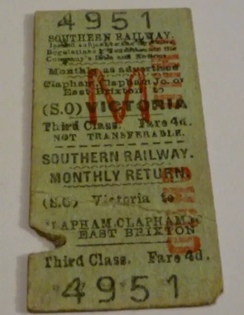 Southern Victoria to Clapham Junction or East Brixton Railway Station 4d Ticket