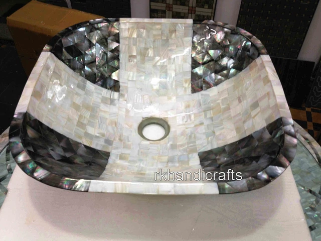 15 Inches Marble Vessel Mother of Pearl Random Work Counter Top Sink for Home