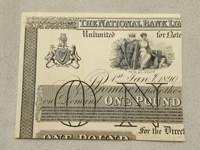 Ireland The National Bank Limited 1 Pound 1890 Proof Banknote