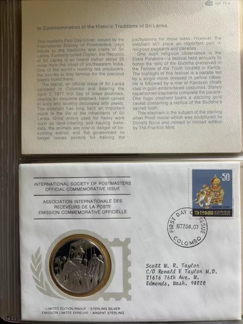 Int’l Society Postmasters - Sterling Silver Proof Medal Colombo Sri Lanka - 1977