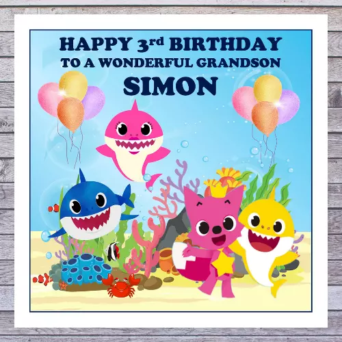 * Personalised Kids Birthday Cards - Baby Shark Theme