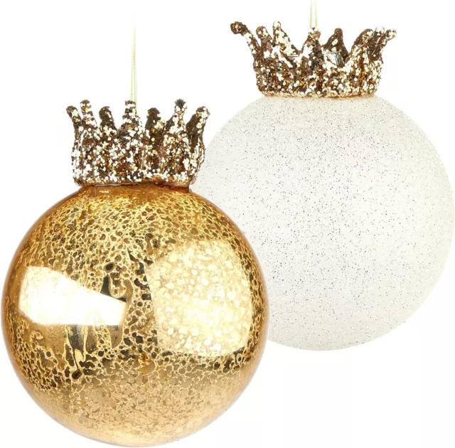 Juego 2 Piezas Rey Y Reina Bolas Navidad Cristal 10cm Decoración Árbol Navidad