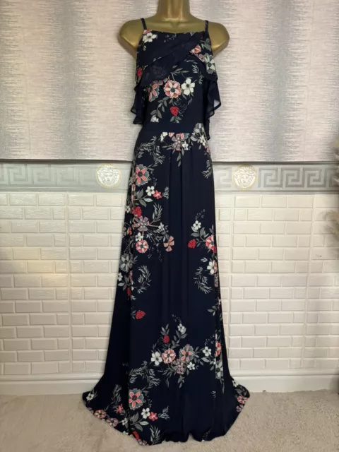 BNWT Monsoon Floral Navy Blue Full Long MAXI Holiday Occasion DRESS SIZE 14-16