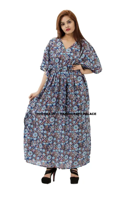 Indian Long Kaftan Tunic Kurti Women Girl Floral Printed Dress Plus Size Caftan
