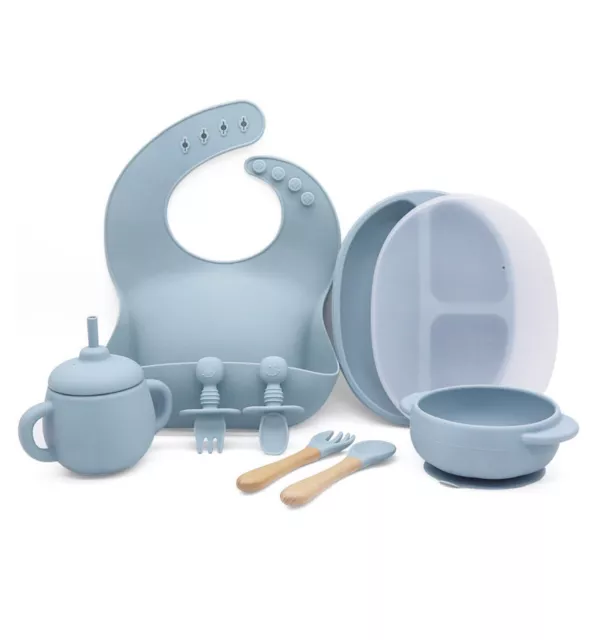 Baby And Toddler 8 Piece Weaning Set With Strong Suction Base Of Plate And Bowl