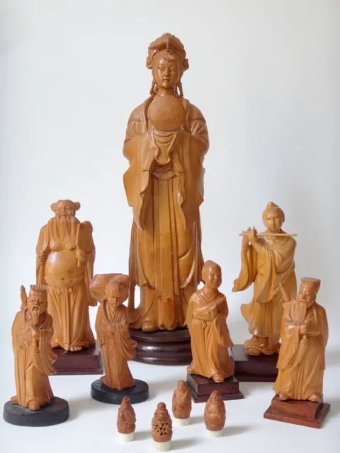 Group of Chinese Hand Carved Wood Figures Cultural Revolution period