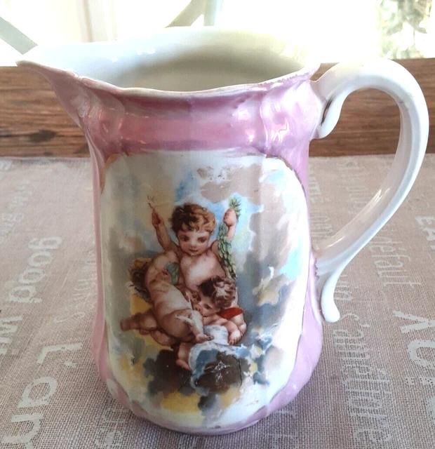 Pink Cherub Print Ceramic Australian Handmade Jug