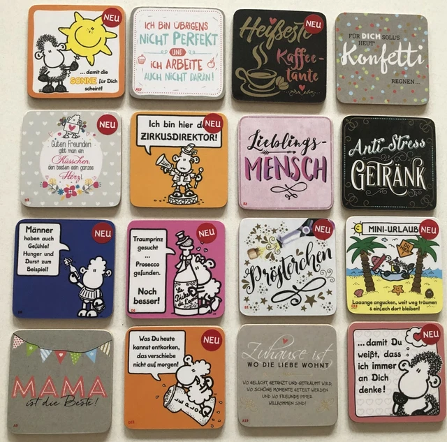 SHEEPWORLD UNTERSETZER BIERDECKEL lustige Sprüche alle Anlässe 12 + 1