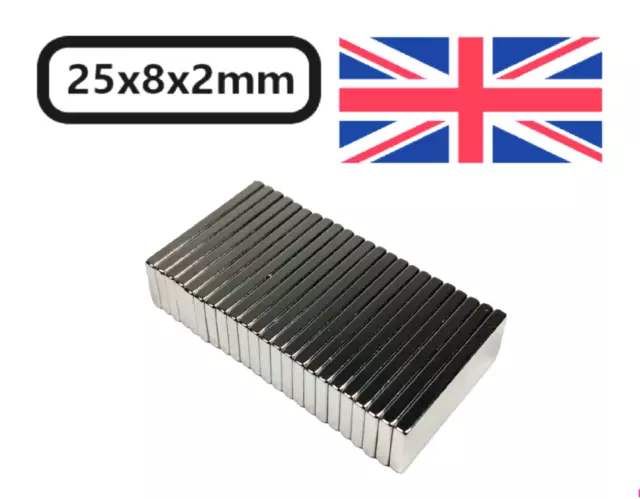 Small Strong Block Magnets Fridge 25x8x2mm N52 grade neodymium thin rectangle