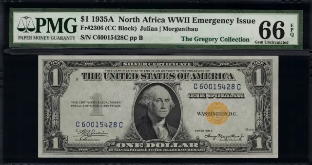 1935A $1 North Africa WWII Emergency Issue FR-2306 - Graded PMG 66 EPQ - Gem Unc