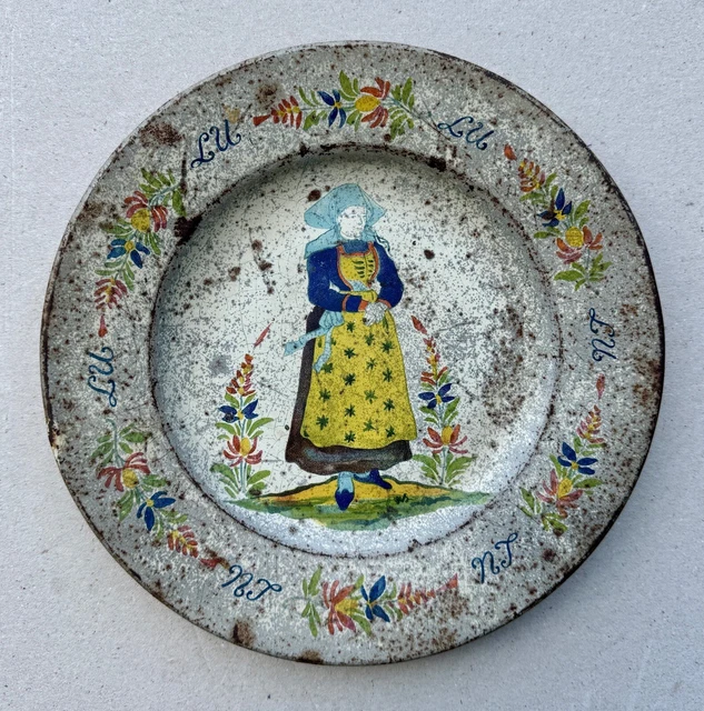 ANCIEN PETIT PLATEAU Assiette Tôle Peinte style Napoléon III - XX EUR
