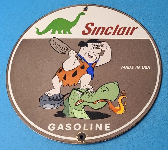 Vintage Sinclair Gasoline Porcelain Flintstones Dragon Service Station Pump Sign