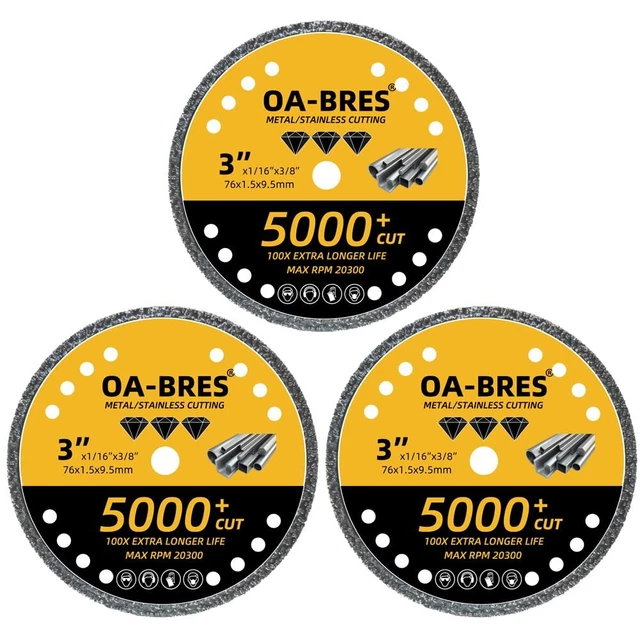 3Pack Diamond Cut Off Wheels, 3 Inch(75MM) Metal Cutting Wheel with 3/8"(9.5MM)