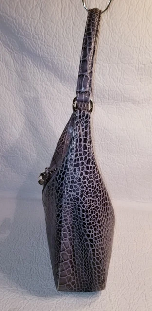 LONGCHAMP Gray Croc Embossed Leather Shoulder Bag Handbag Purse 5