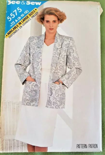 See & Sew Butterick 5575 Misses Jacket Top Skirt Size 8 10 12 Uncut