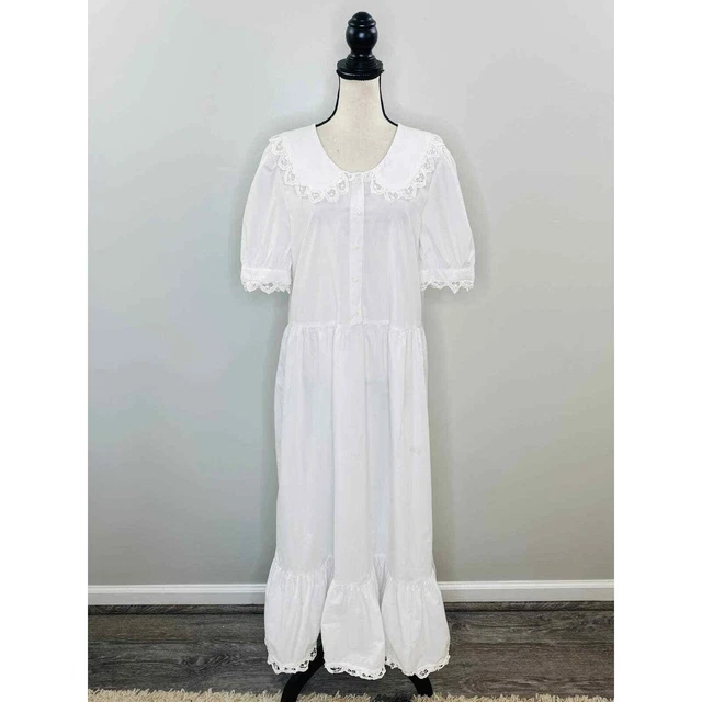 Vintage Storybook Heirlooms Lace Trim Button Up Dress Women M Cottagecore Modest