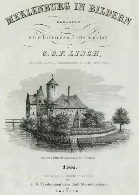 Bützow Castillo Original Litografía Tiedemann 1845