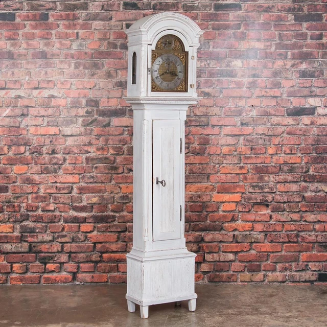 Antique Gray Painted Danish Grandfather Clock