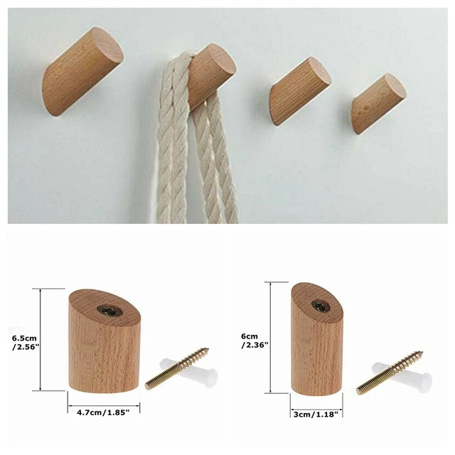 5Pc Natural Wooden Solid Oak Peg Hallway Wall Mounted Door Hook Home Coat Hanger