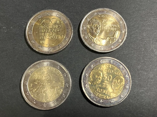 Lot De 4 Pièces 2 Euros Commémoratives France 2008, 2010,2011  et 2013