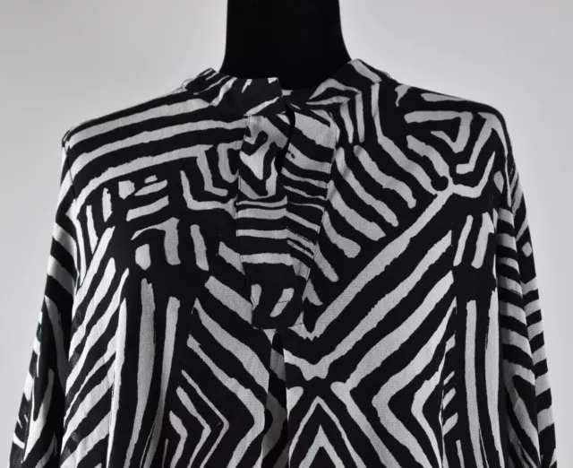 Fuzzi Sz XS Tunic Top Black White Mesh Layered Abstract Zebra Blouse Italy Stret