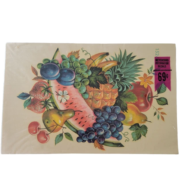 Calcomanías de decoración vintage Meyercord nuevas en paquete artesanías frutas MCM COCINA HAZLO TÚ MISMO