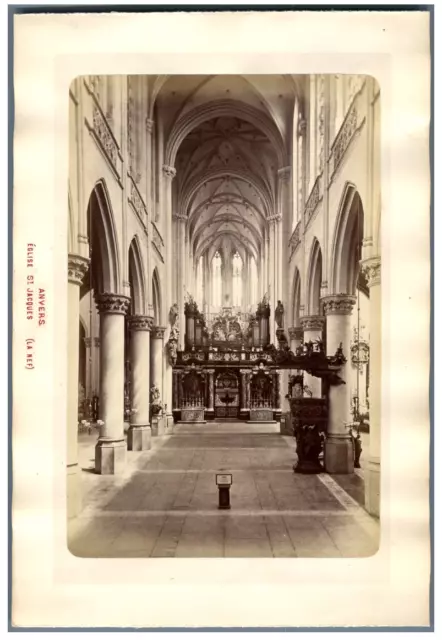 Belgique, Anvers, Eglise St. Jacques, La Nef Vintage albumen print. Antwerpen