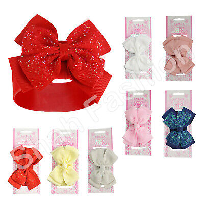 Baby Girls Headband Sparkle Glitter Bow Spanish Style Hairbands Bow Pink Red UK